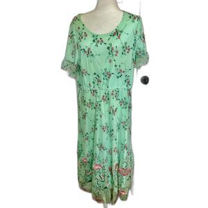 Sweet Salt Floral Embroidered Maxi Dress Mint Green and Pink Plus Size XL